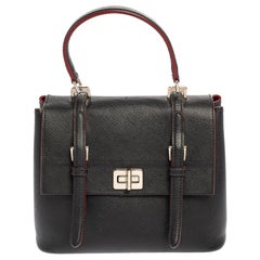Prada Black Saffiano Lux Leather Turn Lock Top Handle Bag