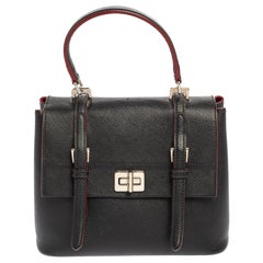 Prada Schwarz Saffiano Lux Leder Turn Lock Top Handle Tasche