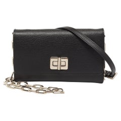 Prada Black Saffiano Lux Leather Turnlok Flap Wallet on Chain