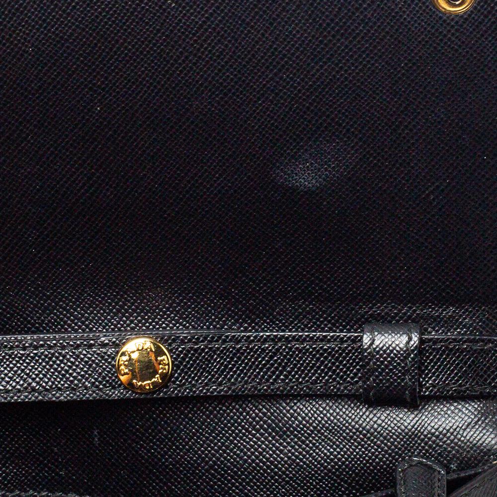 Prada Black Saffiano Lux Leather Wallet on Chain 6
