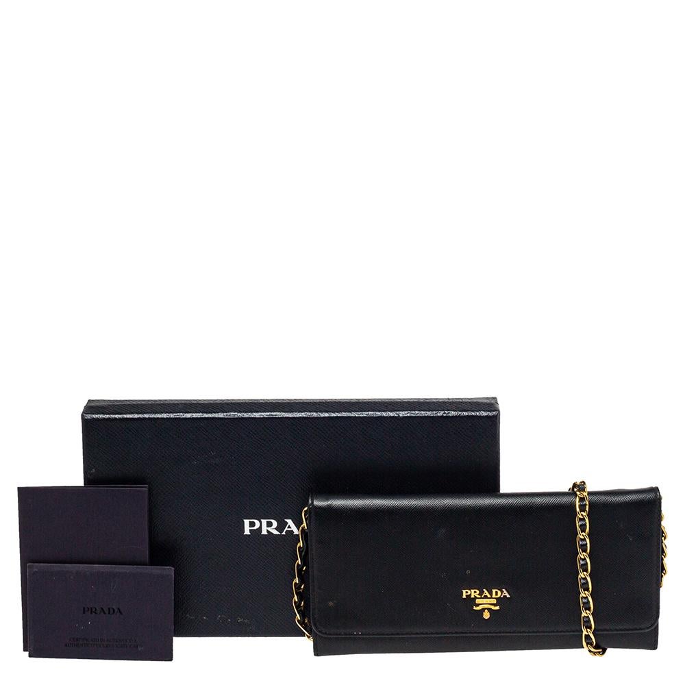 Prada Black Saffiano Lux Leather Wallet on Chain 9