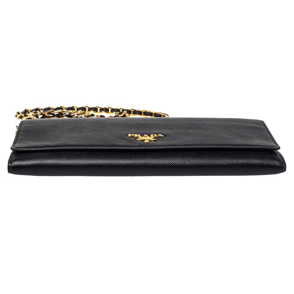 Prada Black Saffiano Lux Leather Wallet on Chain 1