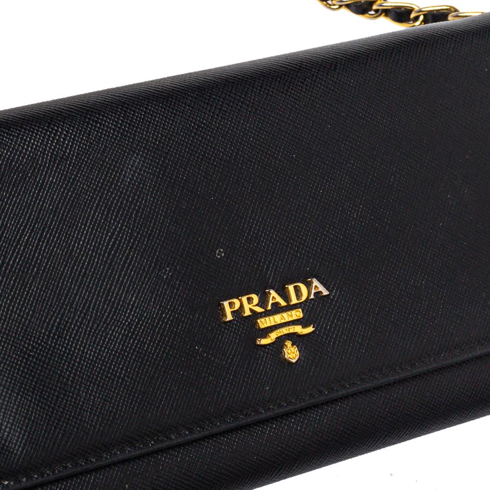 Prada Black Saffiano Lux Leather Wallet on Chain 3