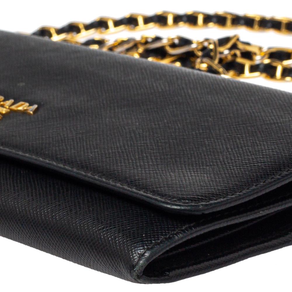 Prada Black Saffiano Lux Leather Wallet on Chain 4