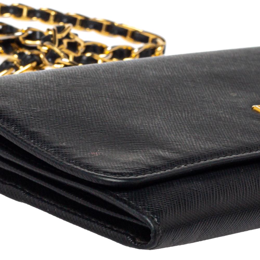 Prada Black Saffiano Lux Leather Wallet on Chain 5