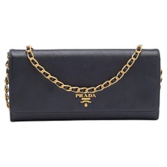 Prada Black Saffiano Lux Leather Wallet on Chain