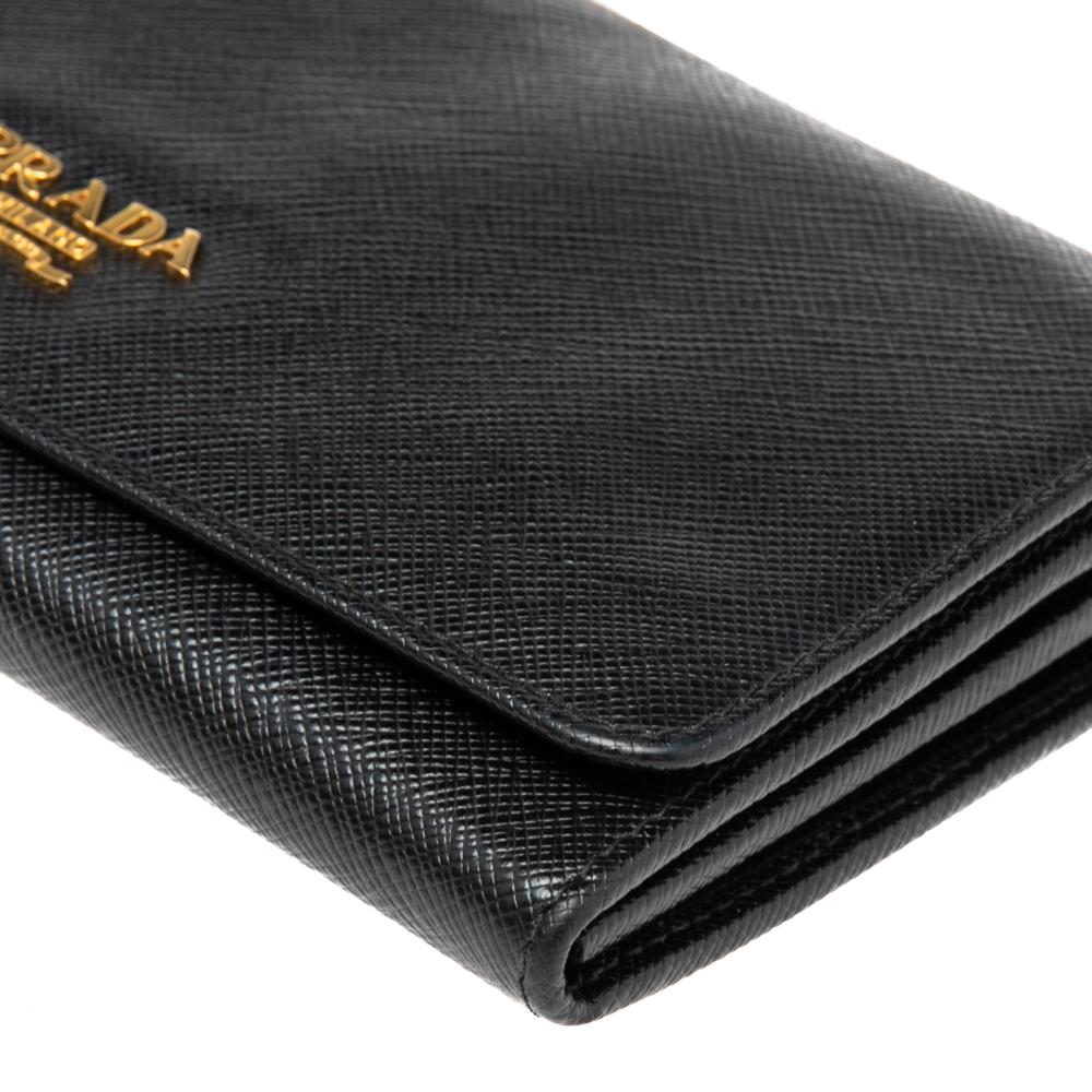 Prada Black Saffiano Lux Leather Wallet On Strap 5