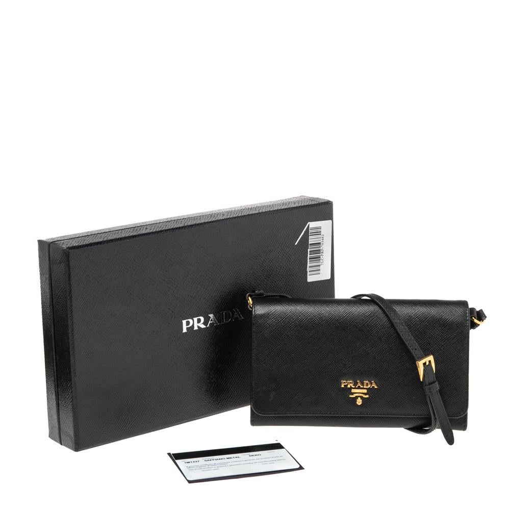 Prada Black Saffiano Lux Leather Wallet On Strap 6