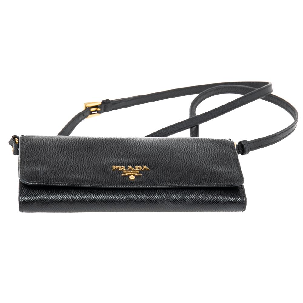 Women's Prada Black Saffiano Lux Leather Wallet On Strap