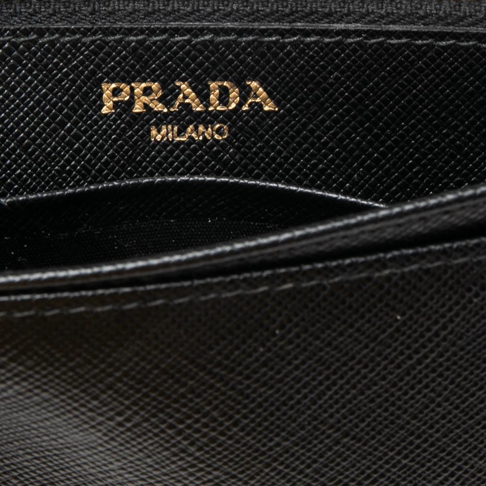 Prada Black Saffiano Lux Leather Wallet On Strap 1