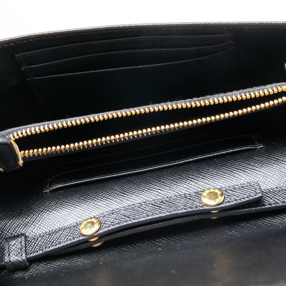 Prada Black Saffiano Lux Leather Wallet On Strap 2