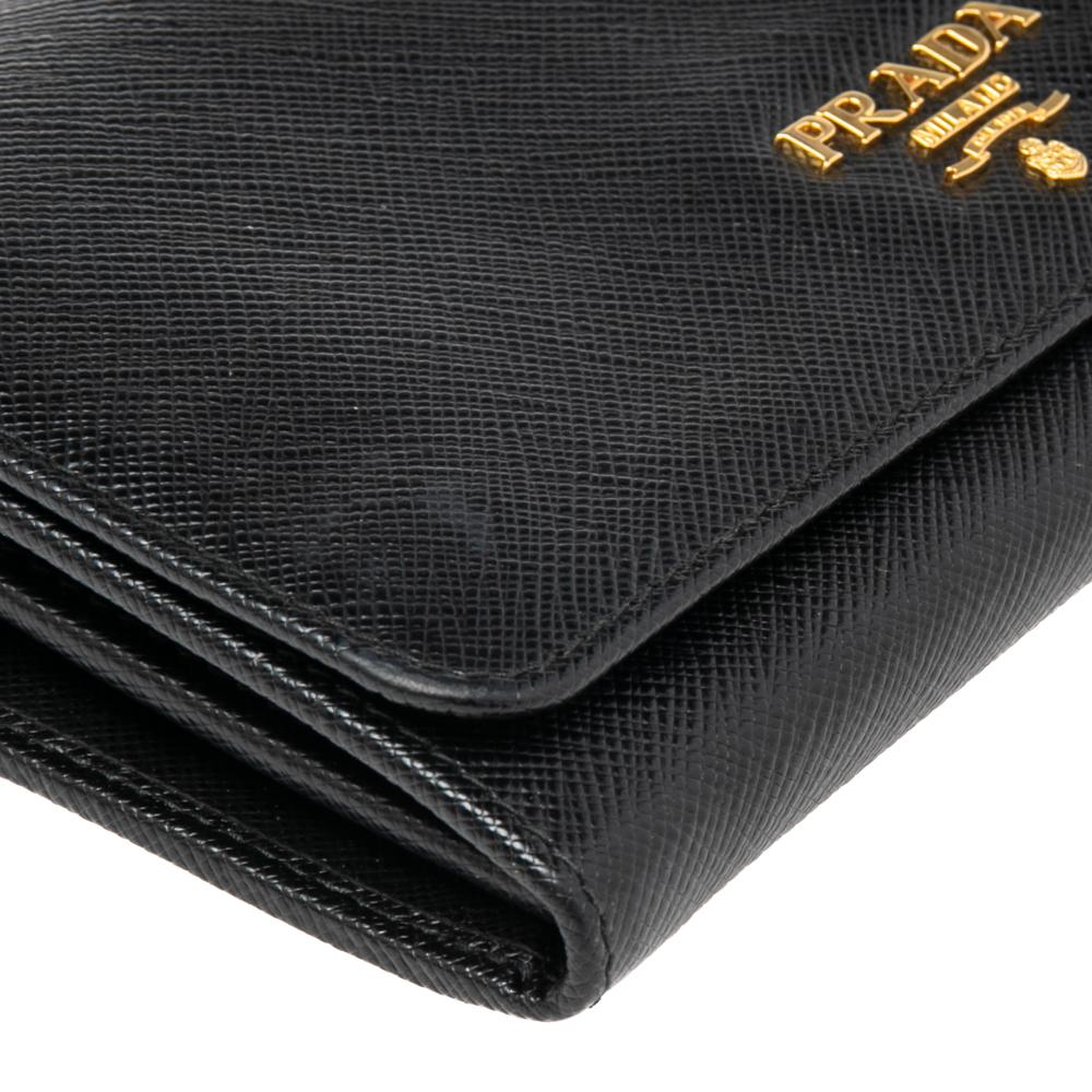 Prada Black Saffiano Lux Leather Wallet On Strap 3