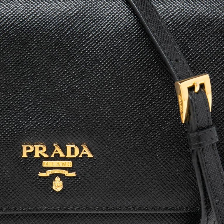 Prada Black Saffiano Lux Leather Wallet On Strap at 1stDibs