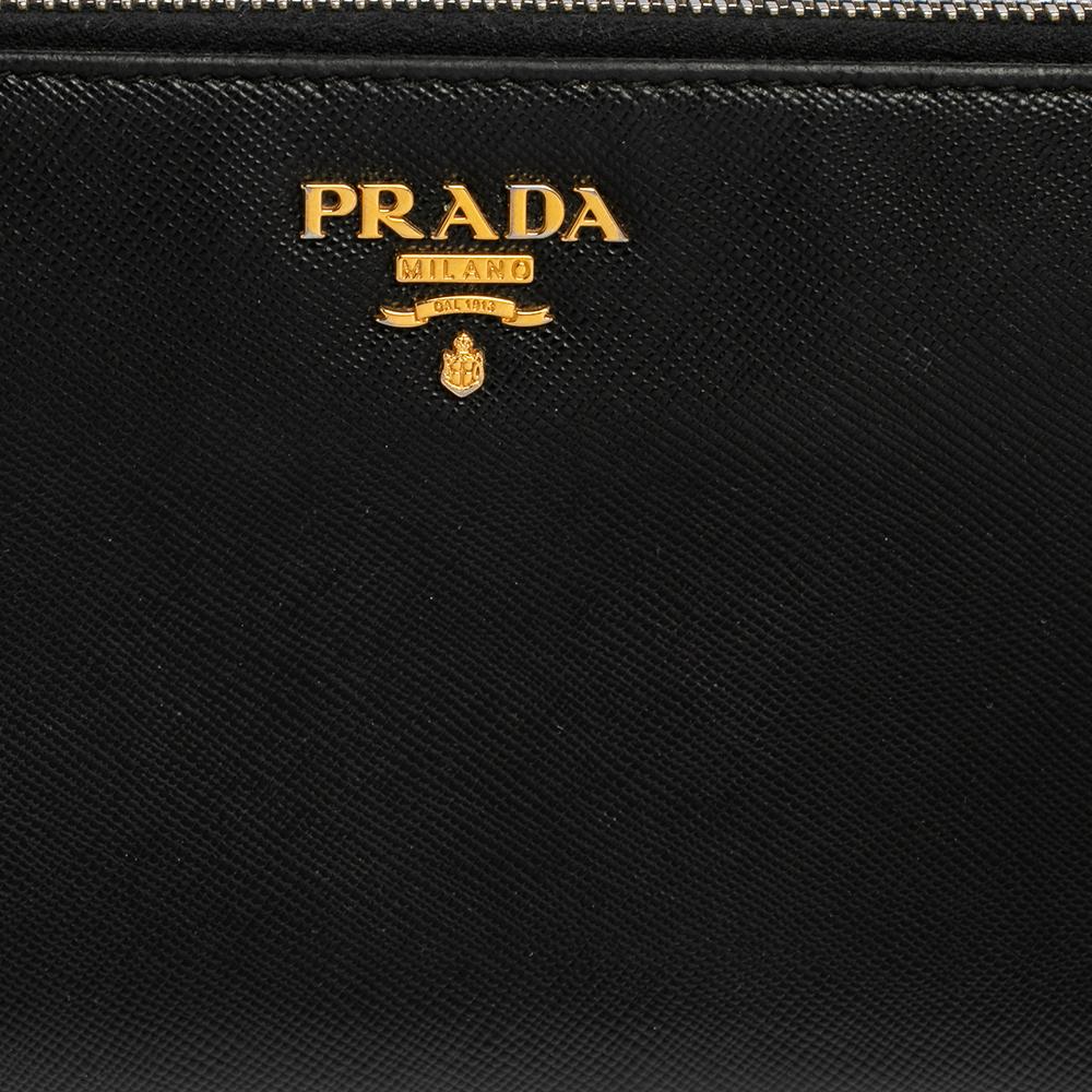 Prada Black Saffiano Lux Leather Zip Around Wallet 6