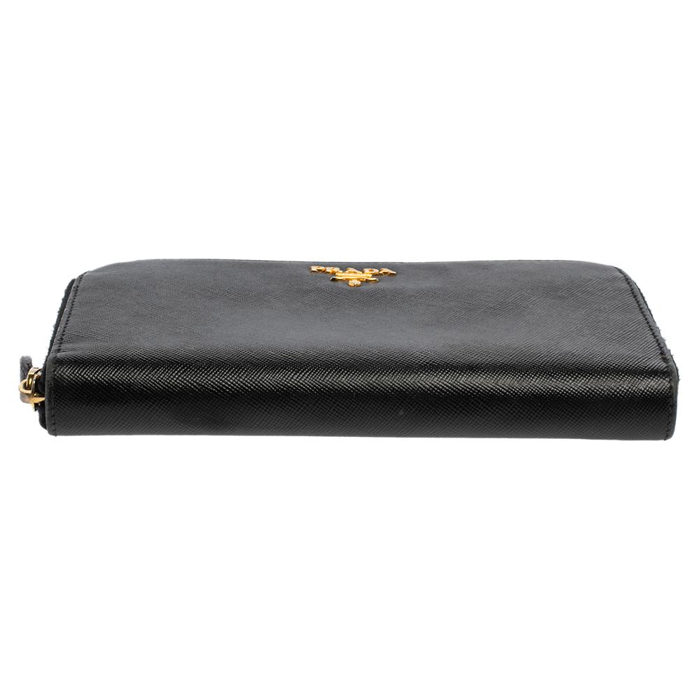 Women's Prada Black Saffiano Lux Leather Zip Around Wallet