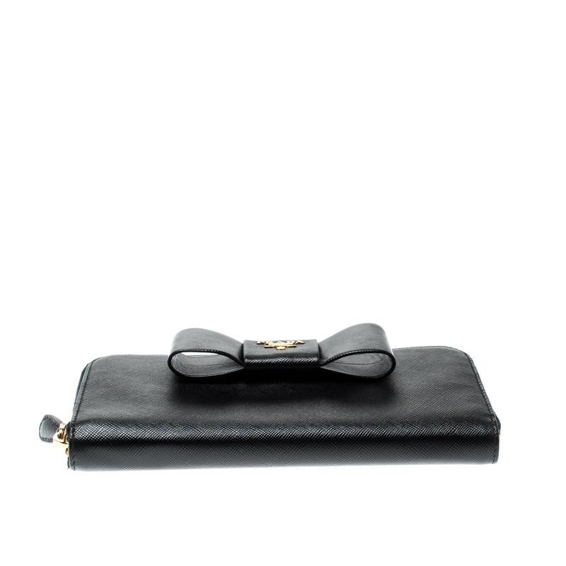 Prada Black Saffiano Lux Leather Zip Around Wallet 1