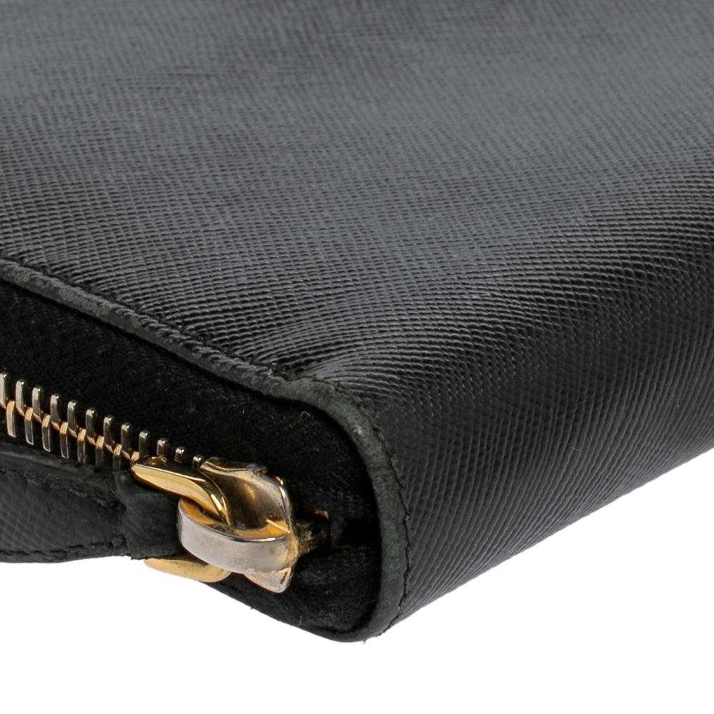 Prada Black Saffiano Lux Leather Zip Around Wallet 1