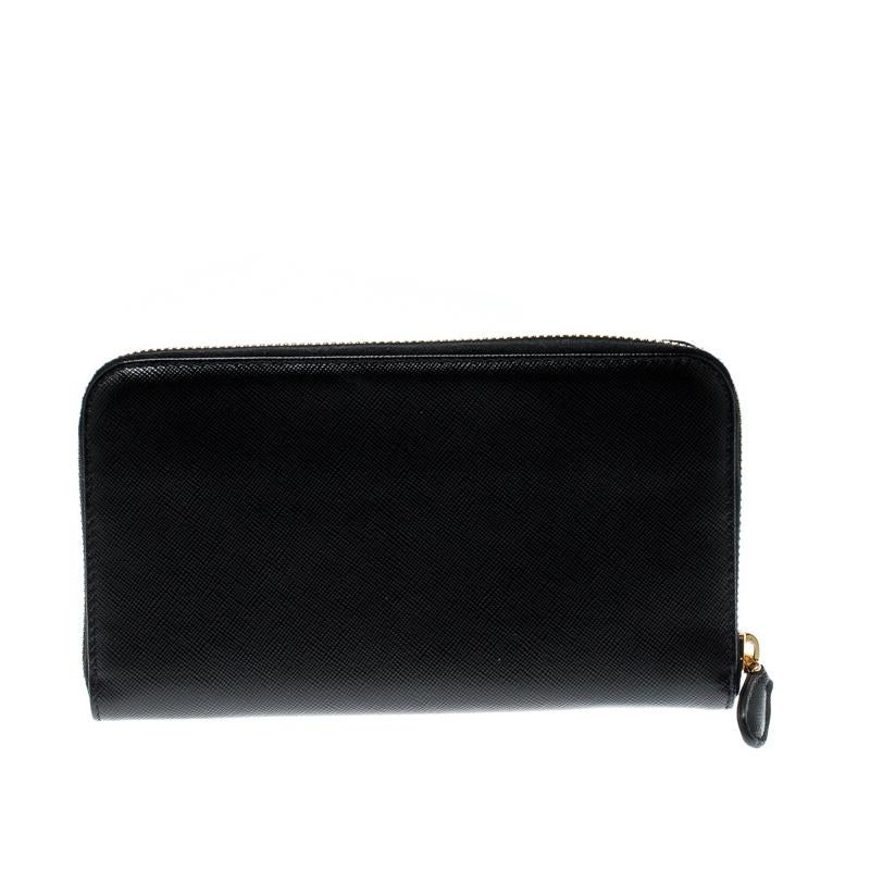 Prada Black Saffiano Lux Leather Zip Around Wallet 2