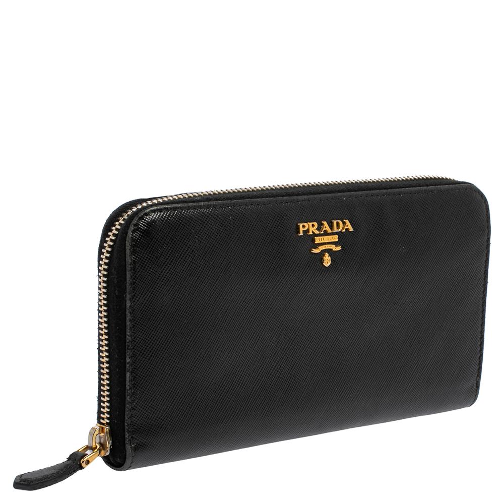 Prada Black Saffiano Lux Leather Zip Around Wallet 3