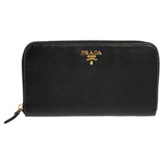 Prada Black Saffiano Lux Leather Zip Around Wallet
