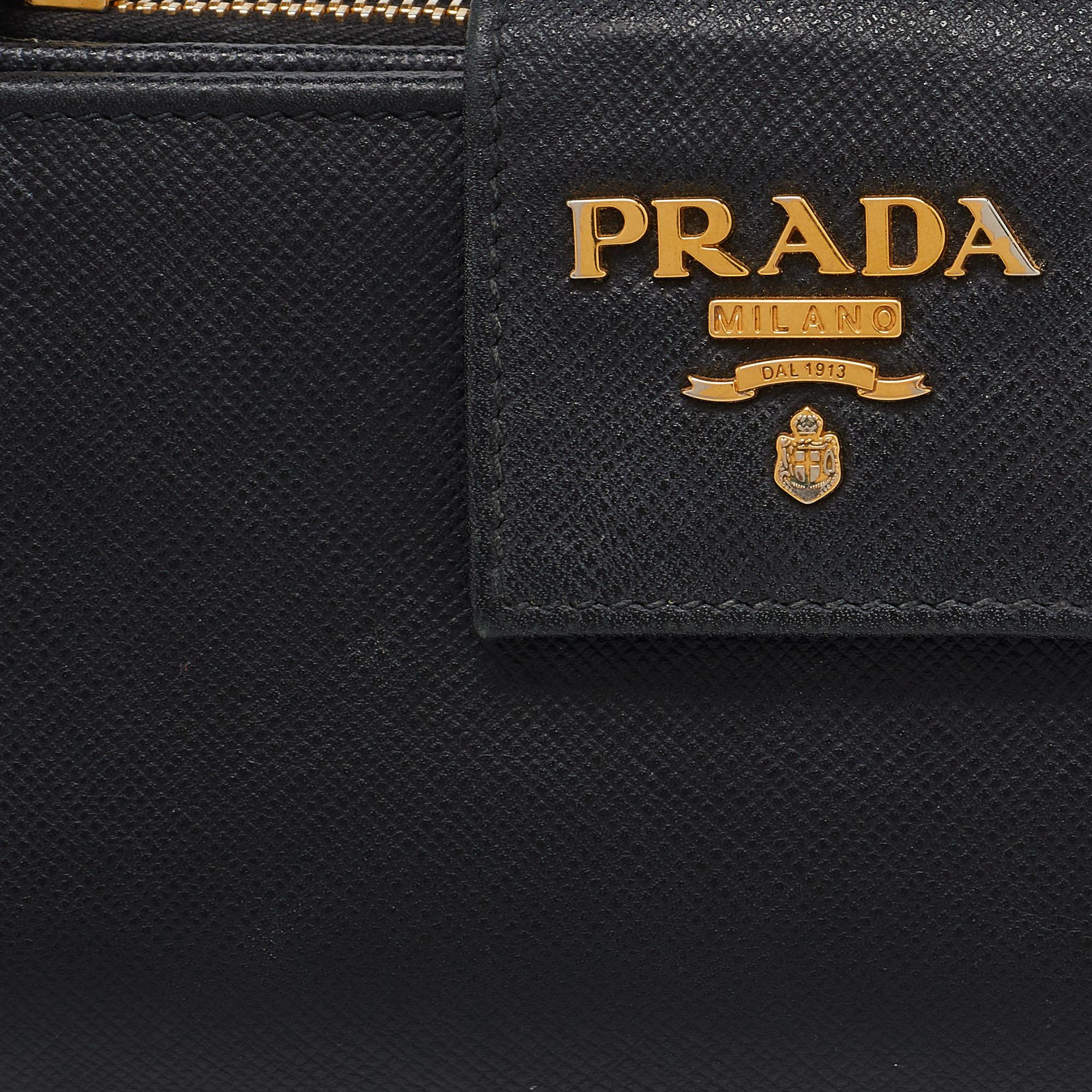 Prada Black Saffiano Metal Leather Compact Wallet 5