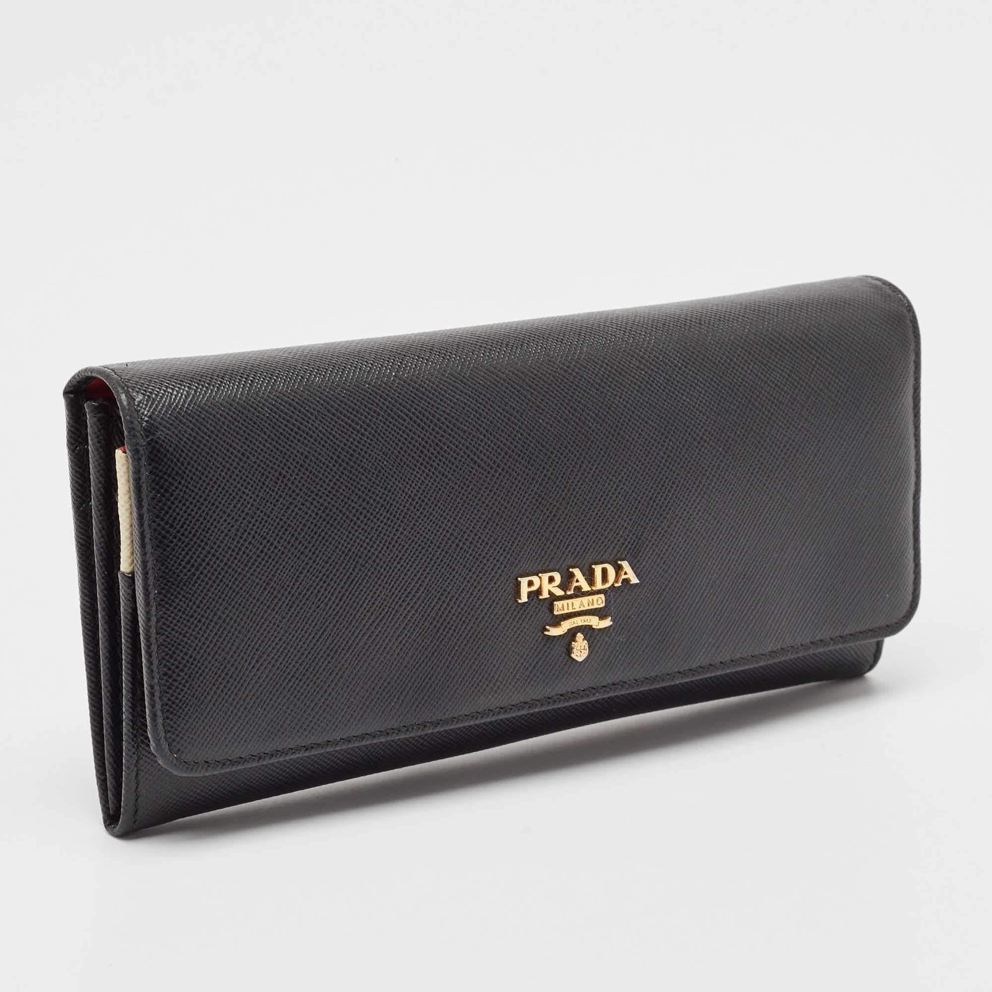Women's Prada Black Saffiano Metal Leather Flap Continental Wallet