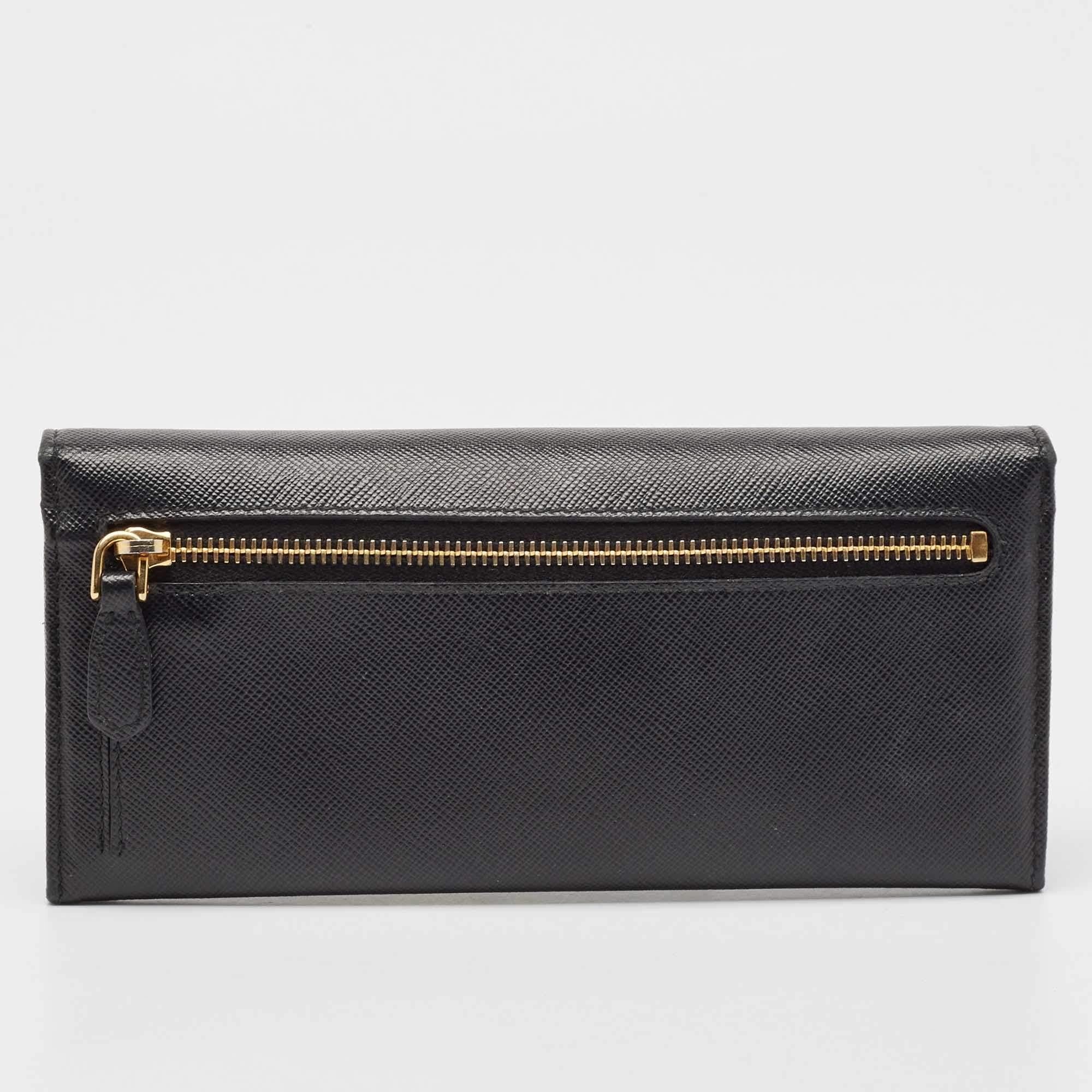 Prada Black Saffiano Metal Leather Flap Continental Wallet 1
