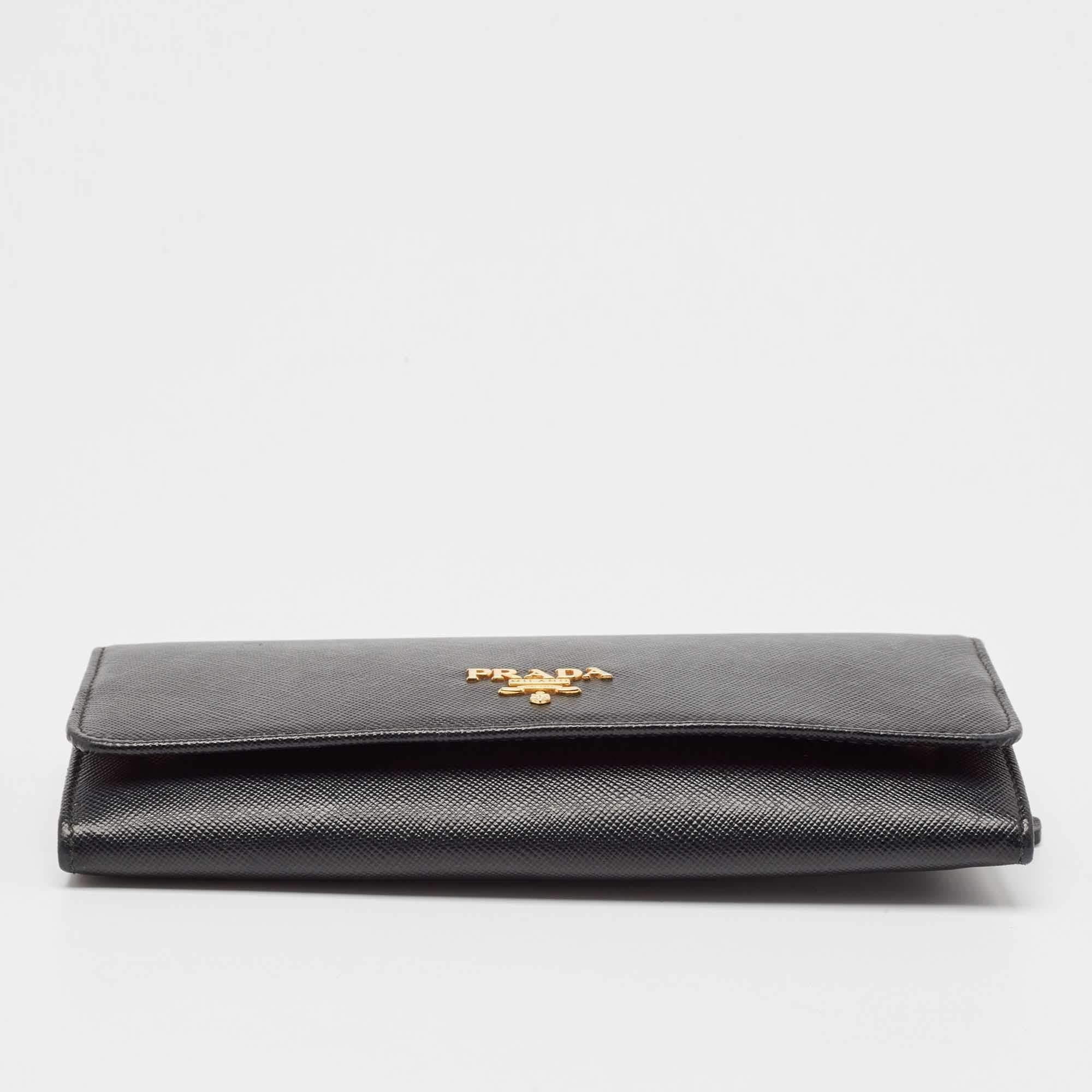 Prada Black Saffiano Metal Leather Flap Continental Wallet 3