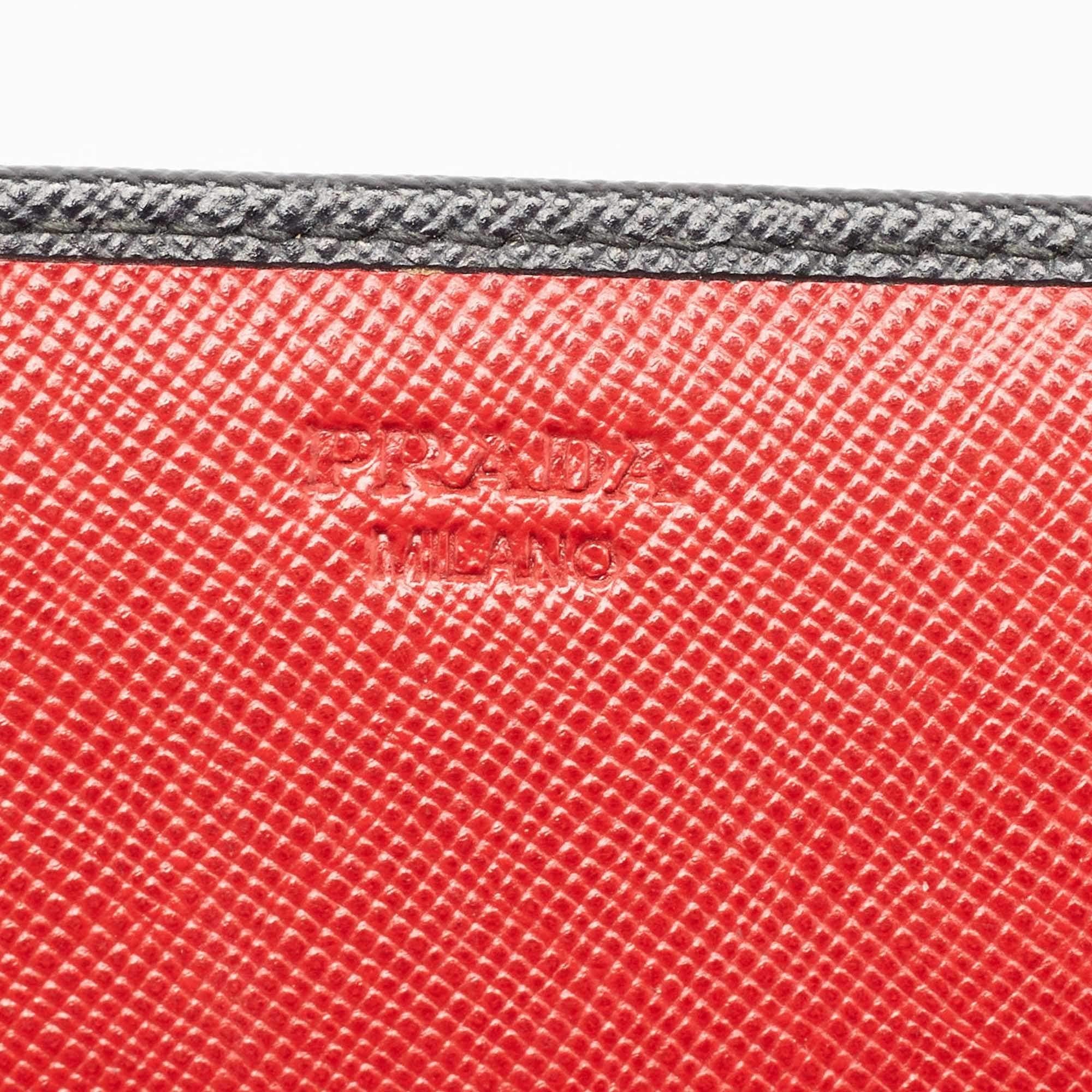 Prada Black Saffiano Metal Leather Flap Continental Wallet 4