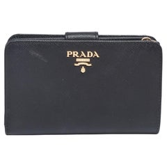 Prada Lampo-Brieftasche aus schwarzem Saffiano-Metallleder