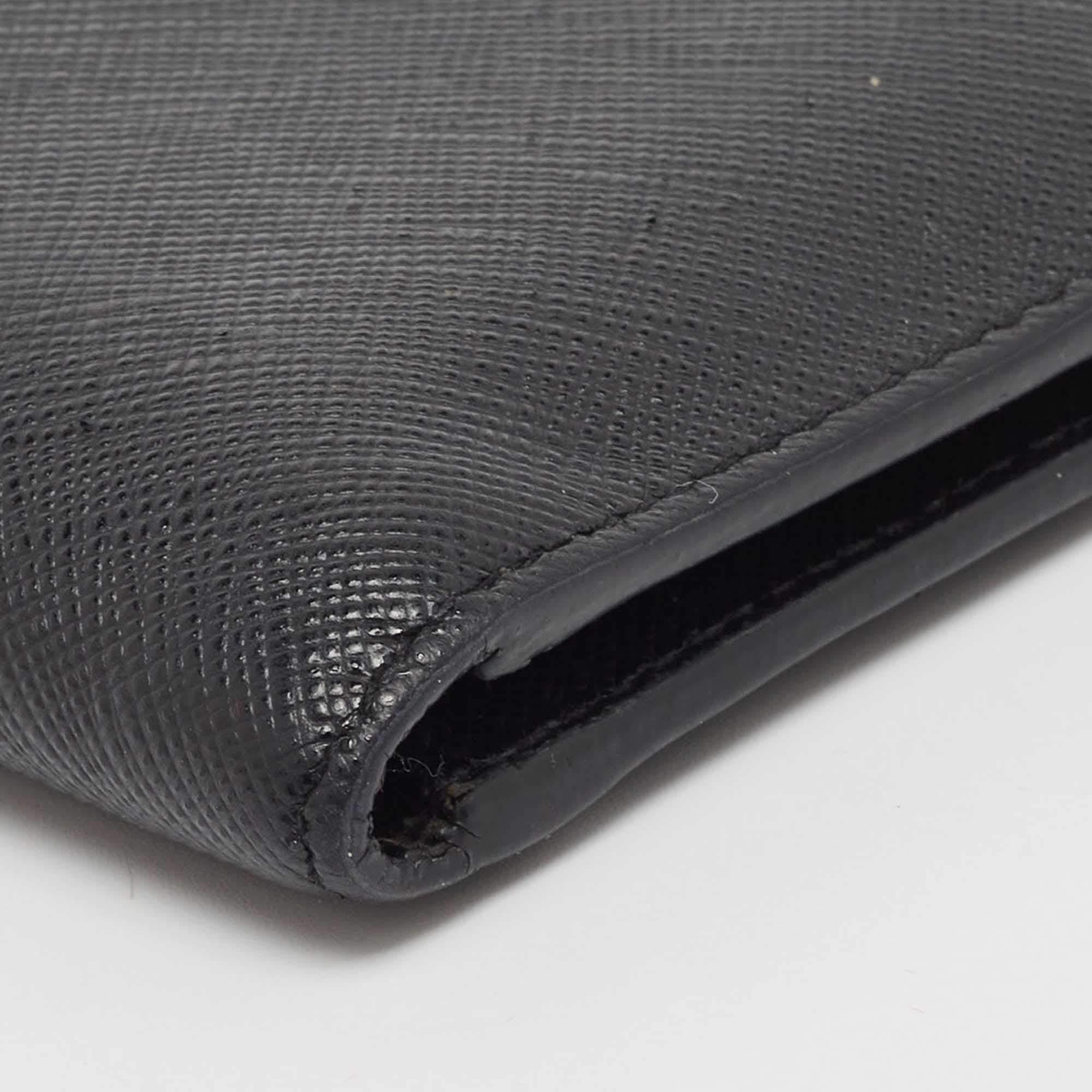 Prada Black Saffiano Metal Leather Logo Bifold Wallet 6