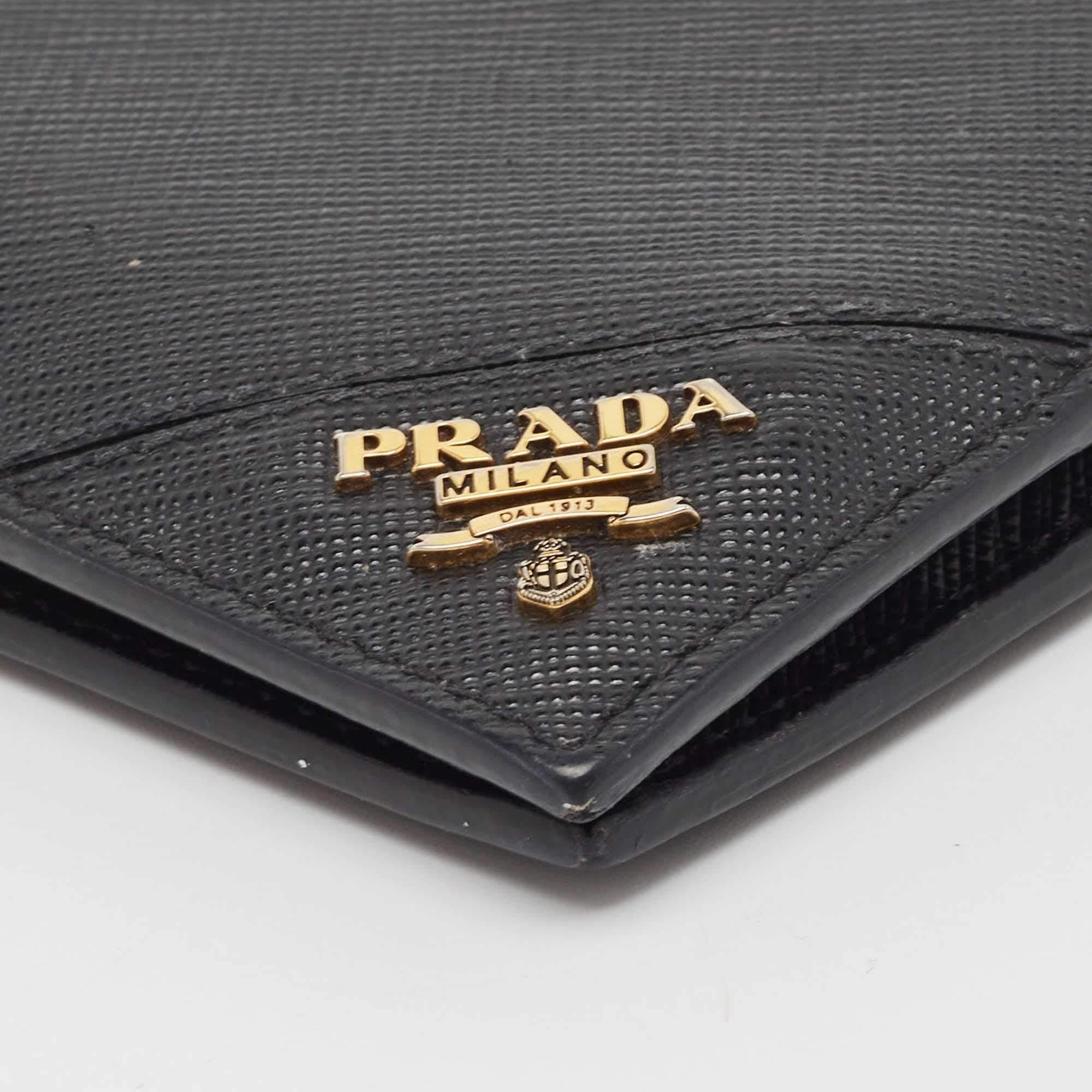 Prada Black Saffiano Metal Leather Logo Bifold Wallet 7