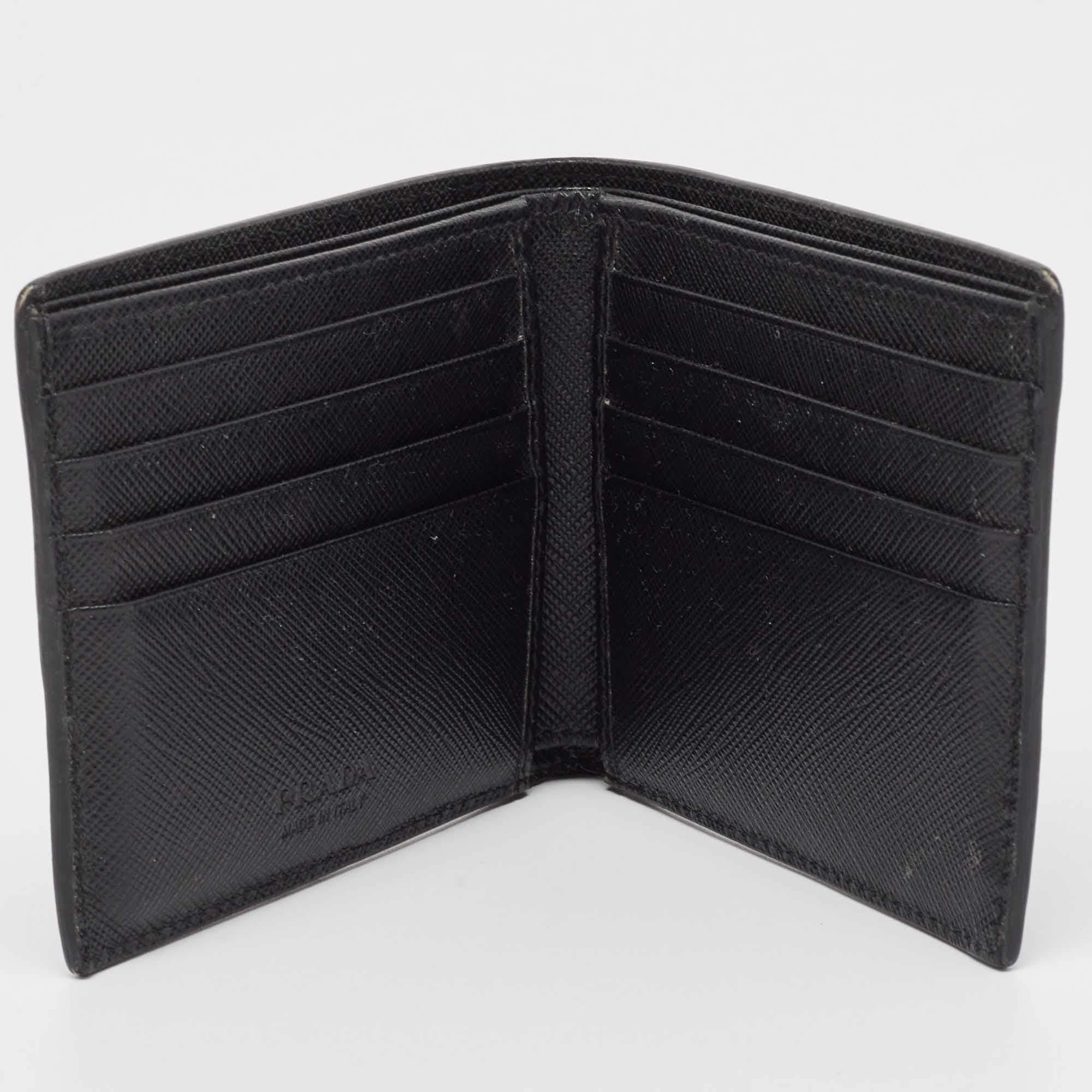 Prada Black Saffiano Metal Leather Logo Bifold Wallet 3