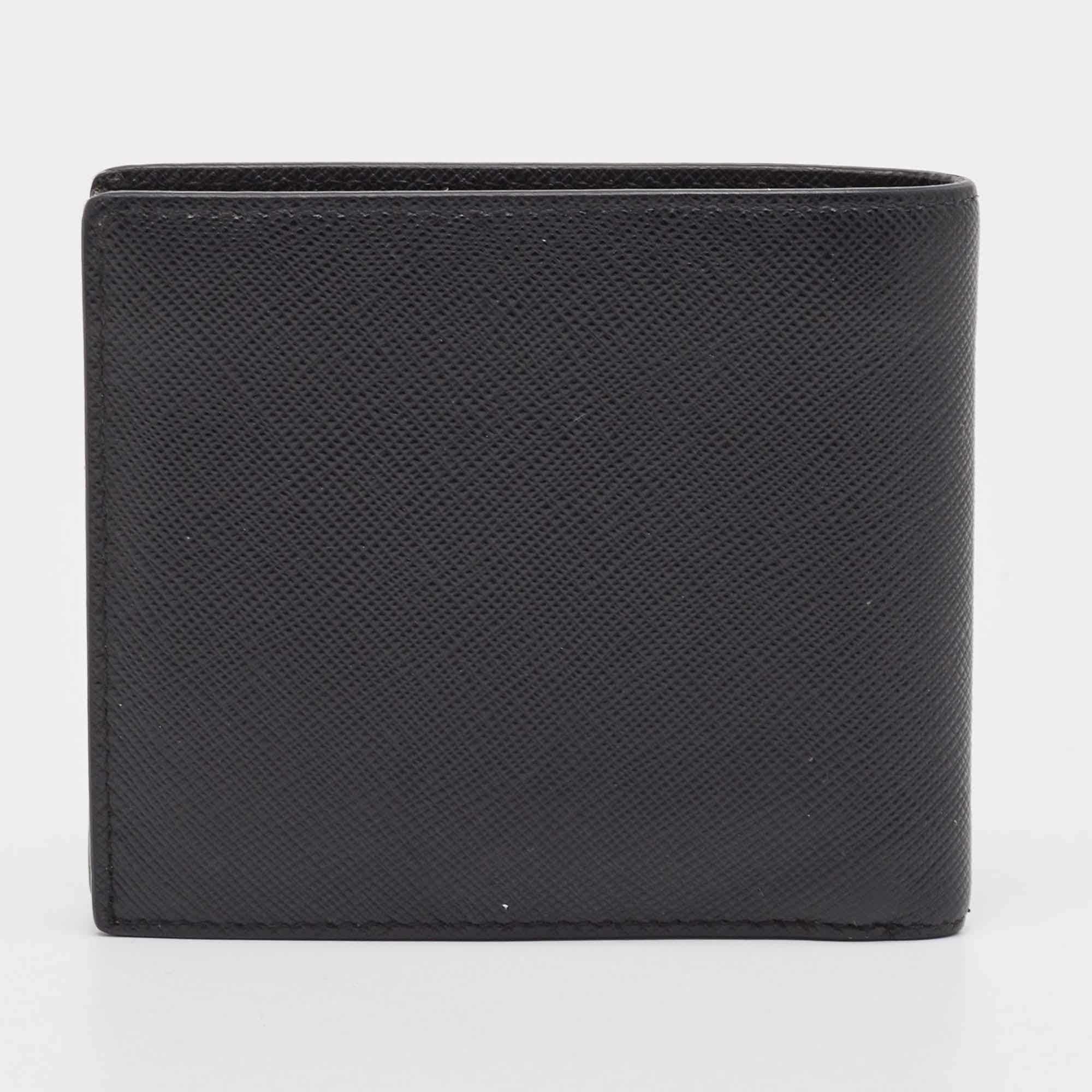 Prada Black Saffiano Metal Leather Logo Bifold Wallet 5