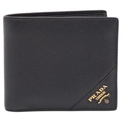 Prada Black Saffiano Metal Leather Logo Bifold Wallet