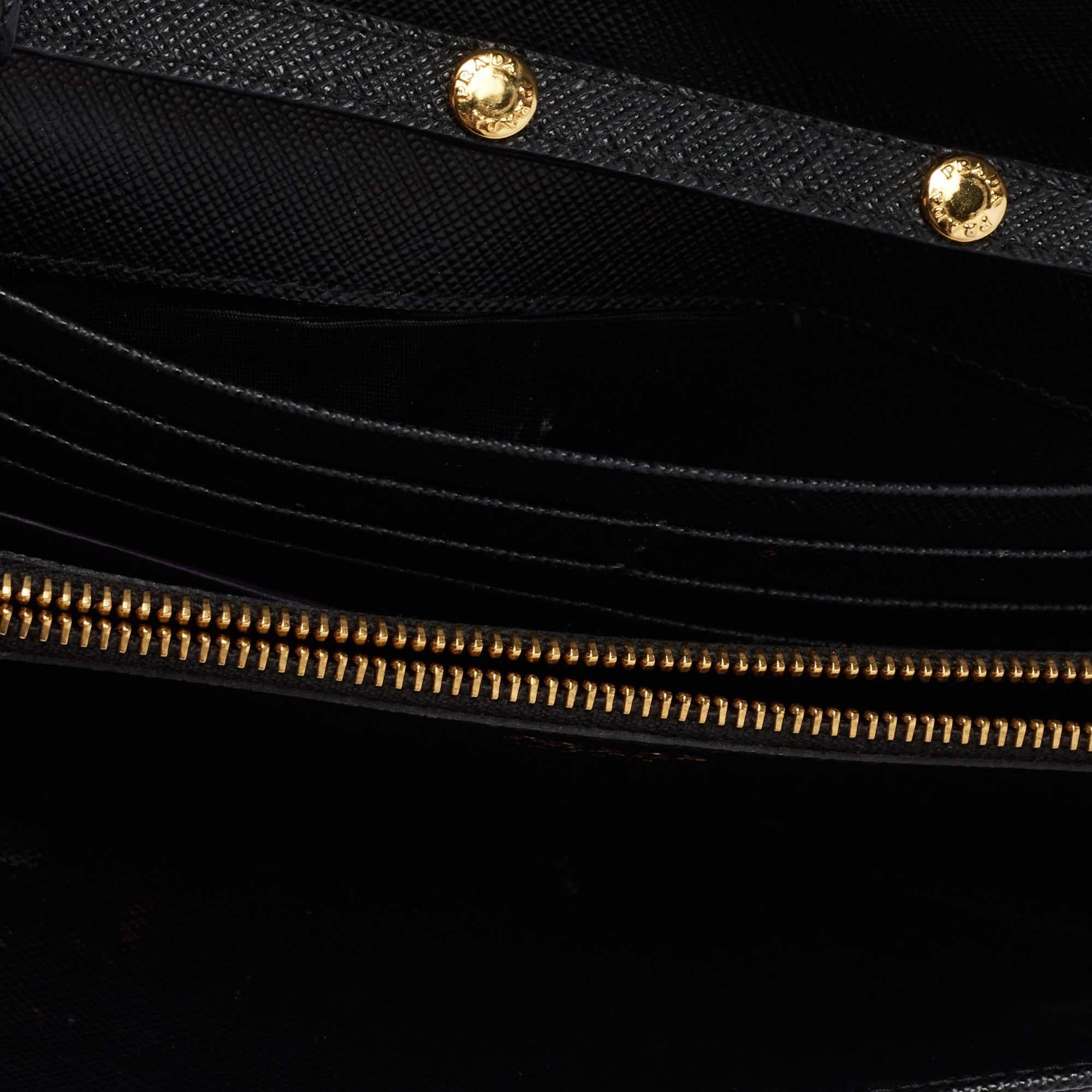 Prada Black Saffiano Metal Leather Wallet on Chain 4