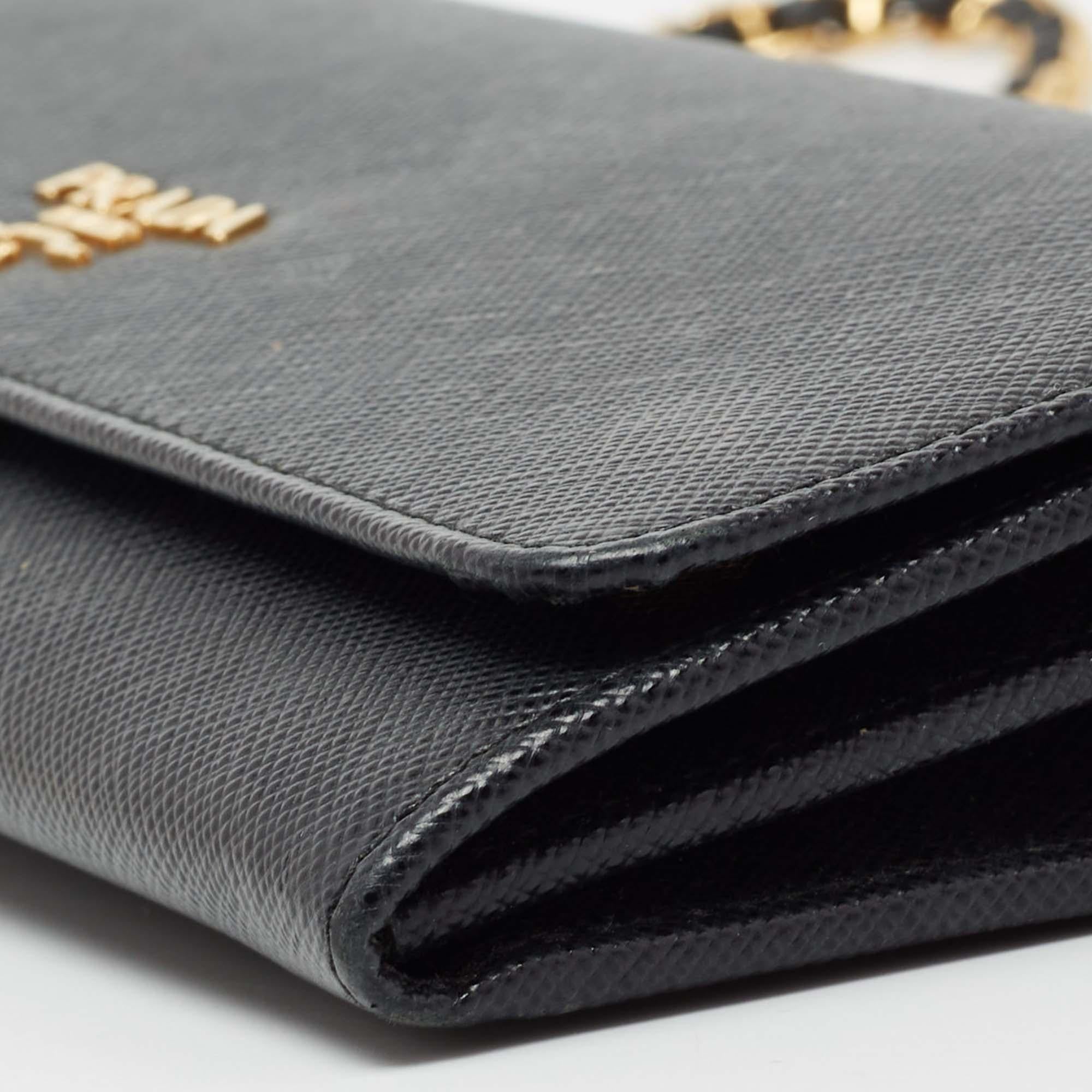 Prada Black Saffiano Metal Leather Wallet on Chain 5