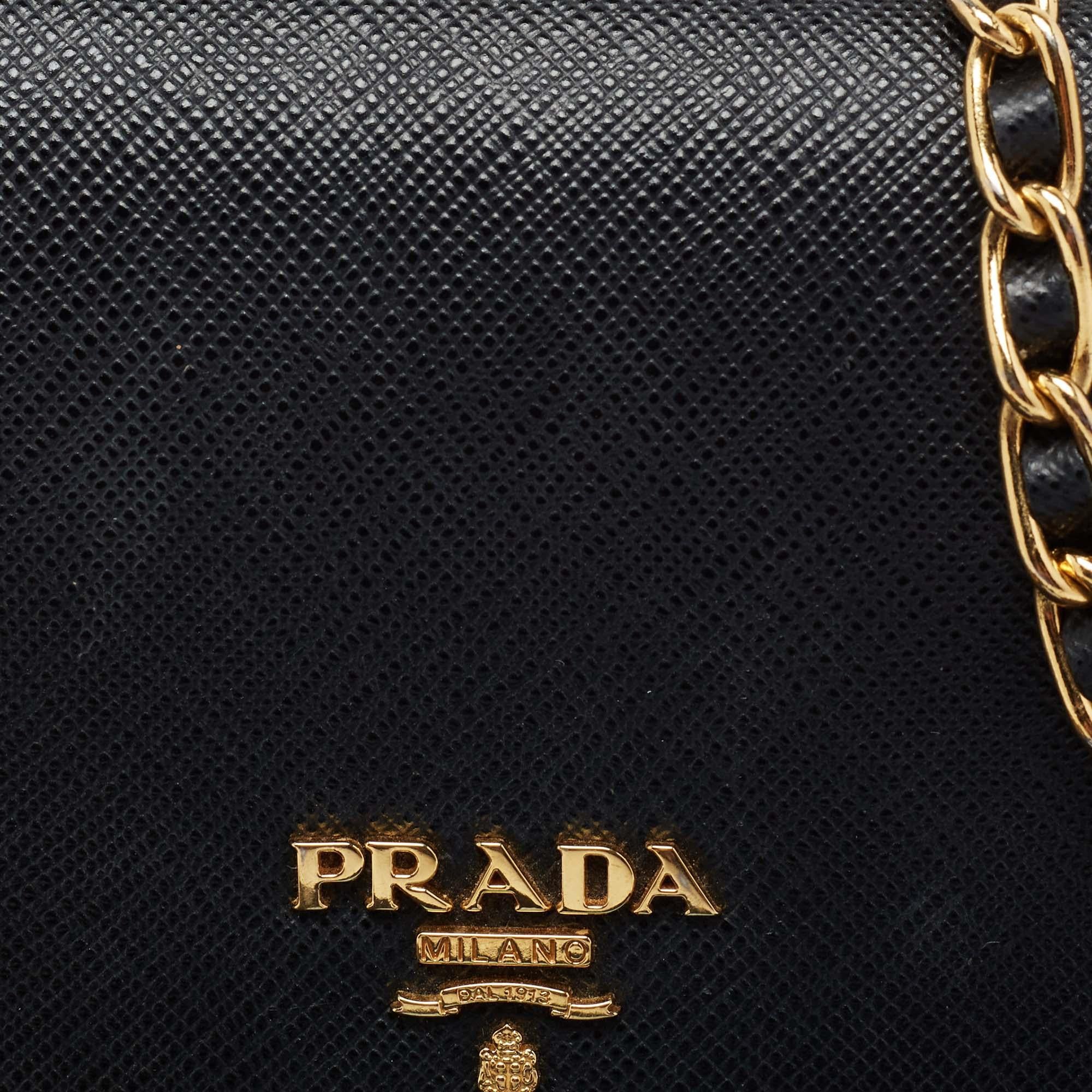 Prada Black Saffiano Metal Leather Wallet on Chain 7
