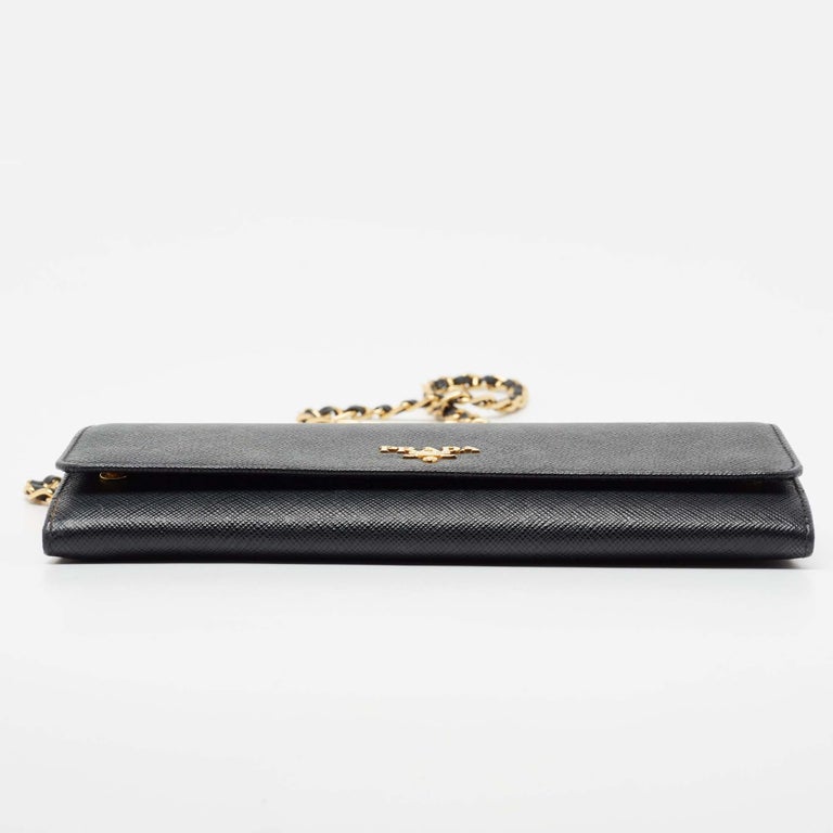 Prada Black Saffiano Metal Leather Wallet on Chain For Sale at 1stDibs