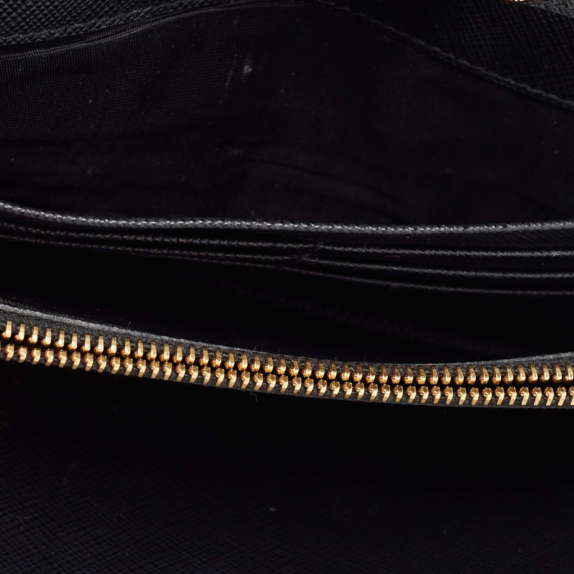 Prada Black Saffiano Metal Leather Wallet on Chain 1