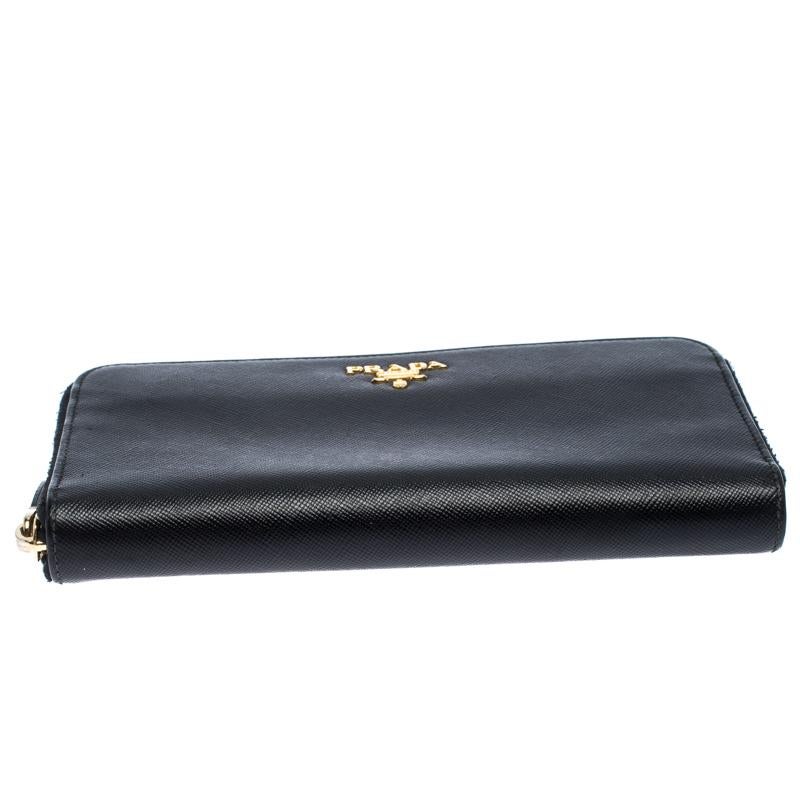 Women's Prada Black Saffiano Metal Leather Zip Around Wallet