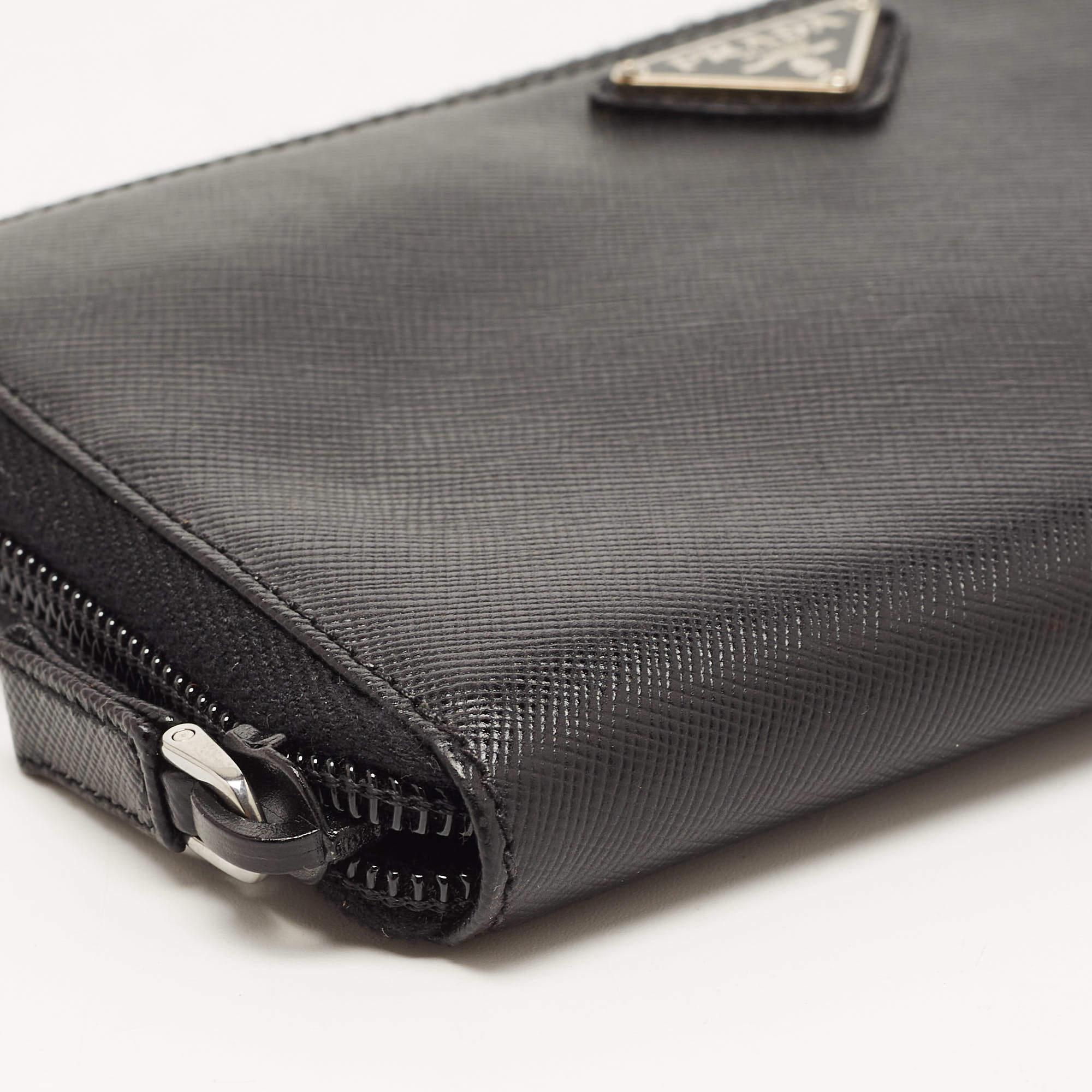 Women's Prada Black Saffiano Metal Leather Zip Around Wallet
