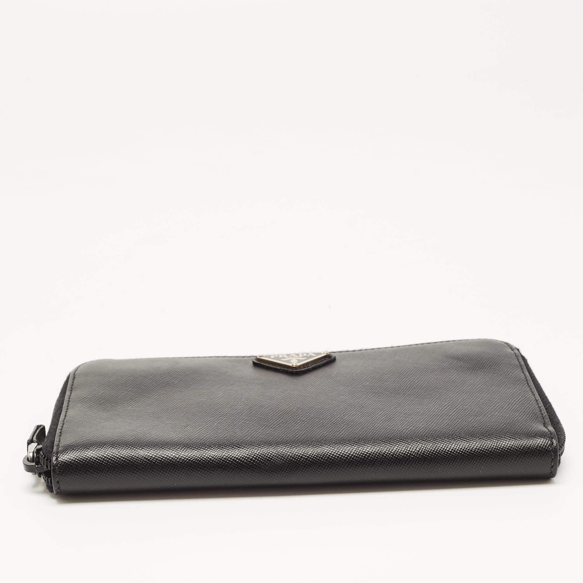 Prada Black Saffiano Metal Leather Zip Around Wallet 1