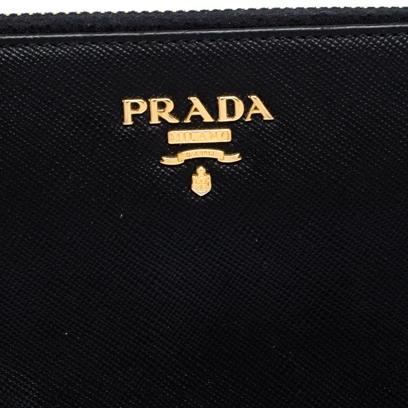 Prada Black Saffiano Metal Leather Zip Around Wallet 3