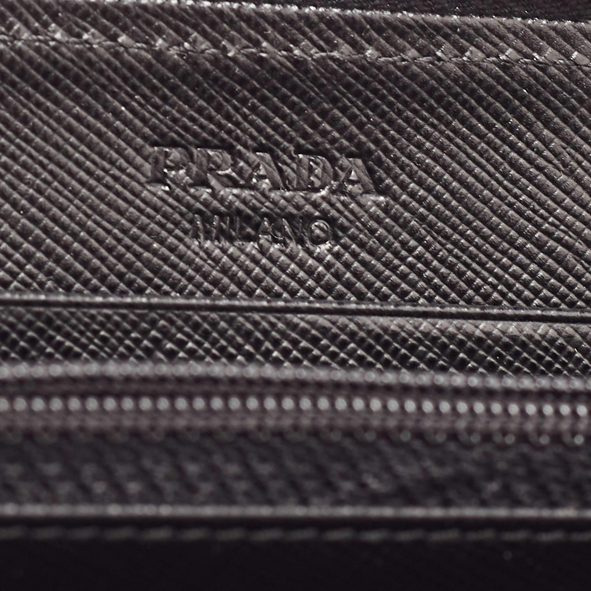 Prada Black Saffiano Metal Leather Zip Around Wallet 4