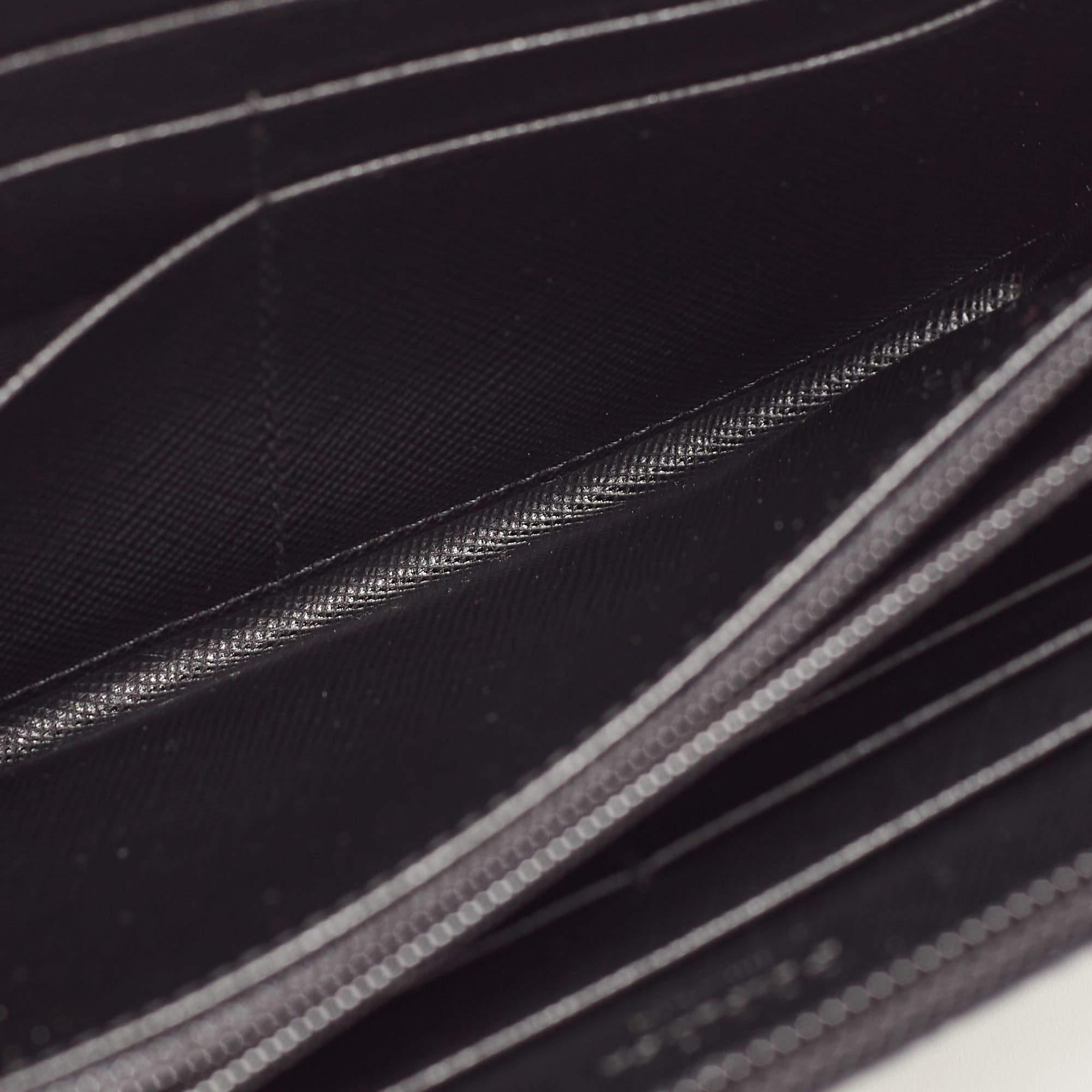 Prada Black Saffiano Metal Leather Zip Around Wallet 5