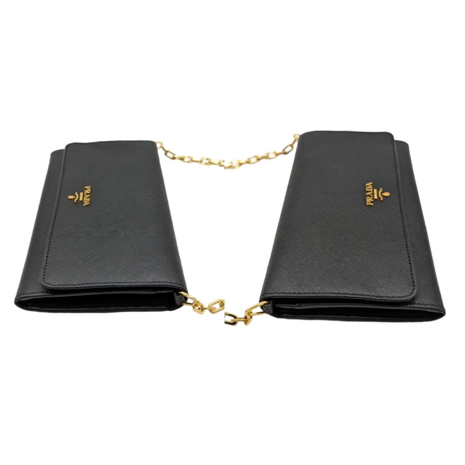 Women's Prada Black Saffiano Metal Oro Chain Wallet Crossbody