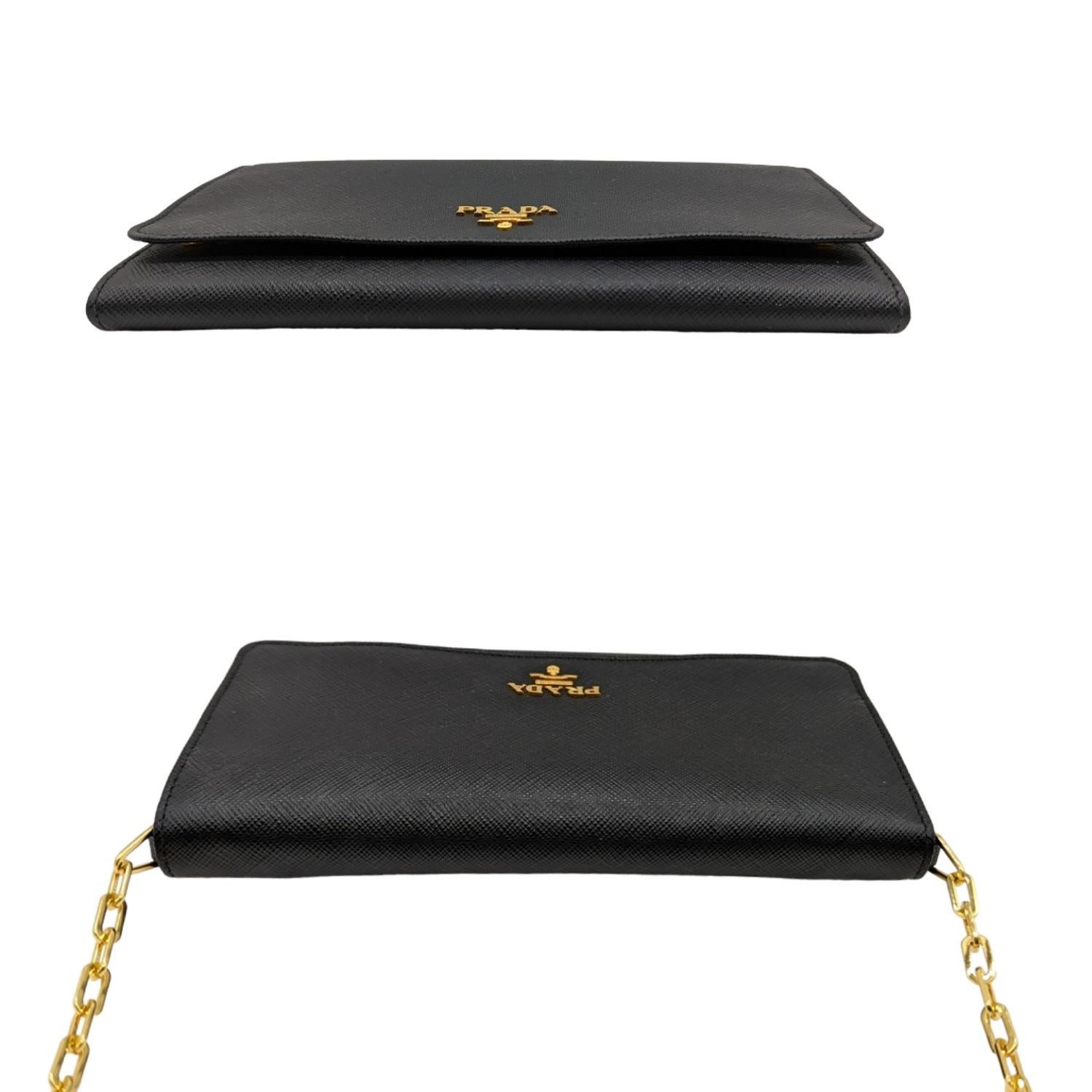 Prada Black Saffiano Metal Oro Chain Wallet Crossbody 1