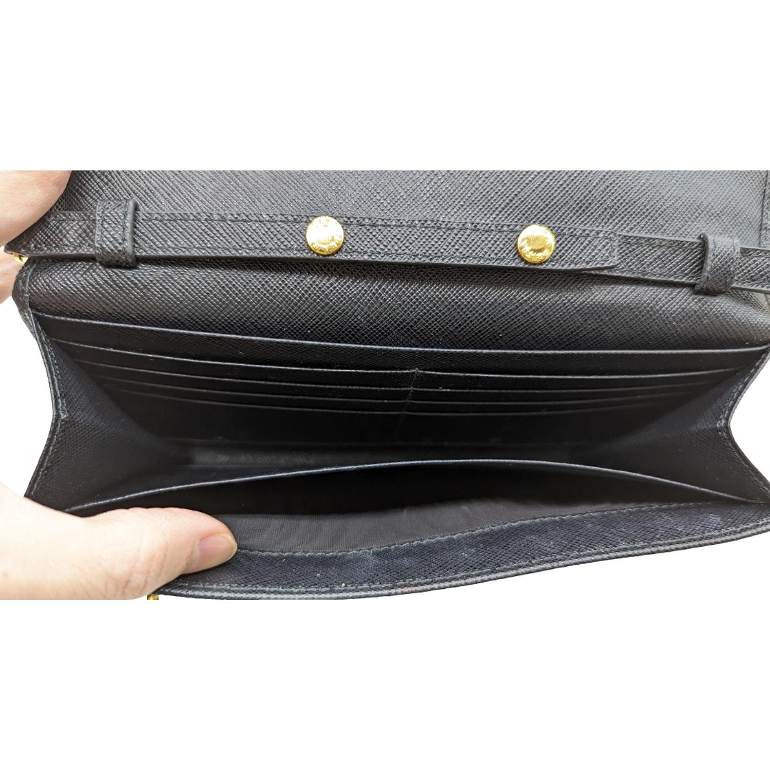Prada Black Saffiano Metal Oro Chain Wallet Crossbody 3