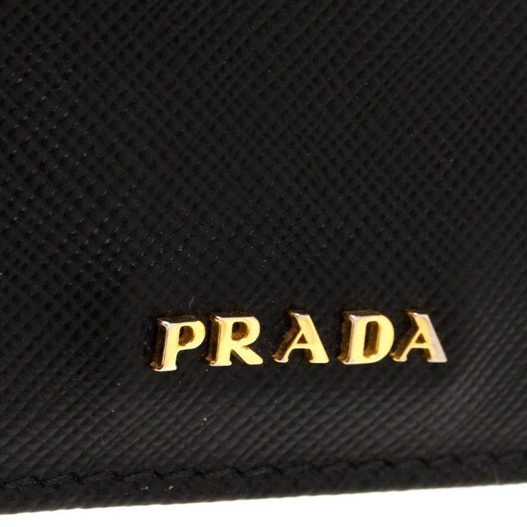 Prada Black Saffiano Oro Leather Accordion Card Holder Prada